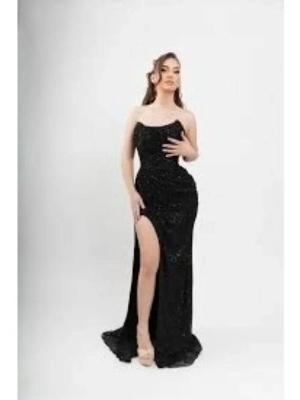 Charming Black Sequined Sweetheart Mermaid Prom Dress With Slit Size 6